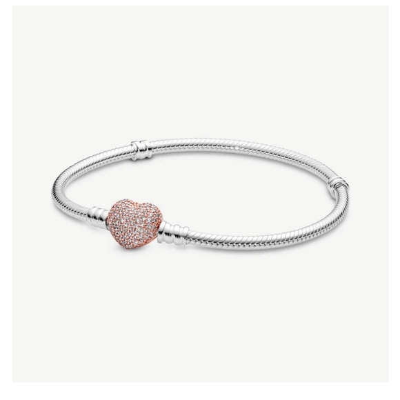 NWOT Pandora Pavé Heart rose gold Bracelet 6.3in - Picture 2 of 5